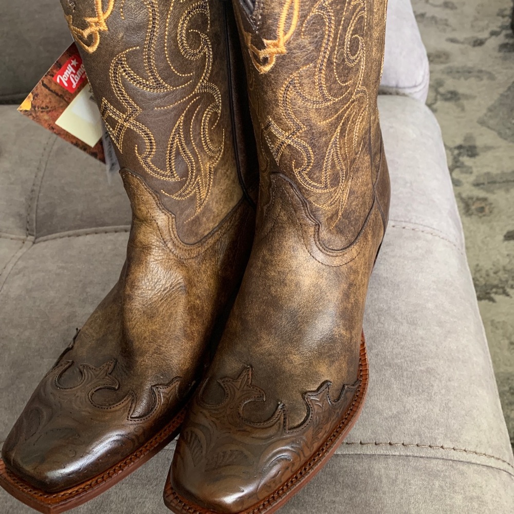 Tony Lama Brown Western Embroidered Leather Cowgirl Boots - Picture 10 of 10